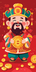 Chinese new year celebration God of Wealth airdrop money