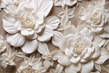 3d white floral pattern background with embroidery