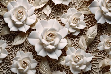 3d white floral pattern background with embroidery