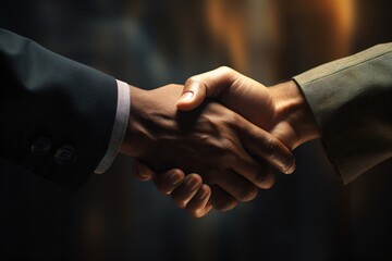 A black person shaking hands with a white person