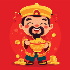 Chinese new year celebration God of Wealth airdrop money
