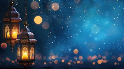 ramadan backgrounds blue islamic with old lantern lamps