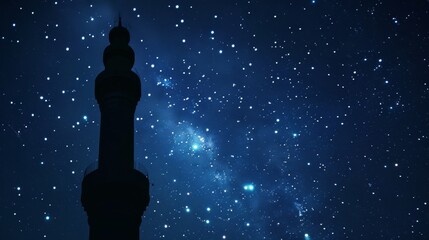 dark silhouette minaret bright celestial bodies creates a visually striking effect