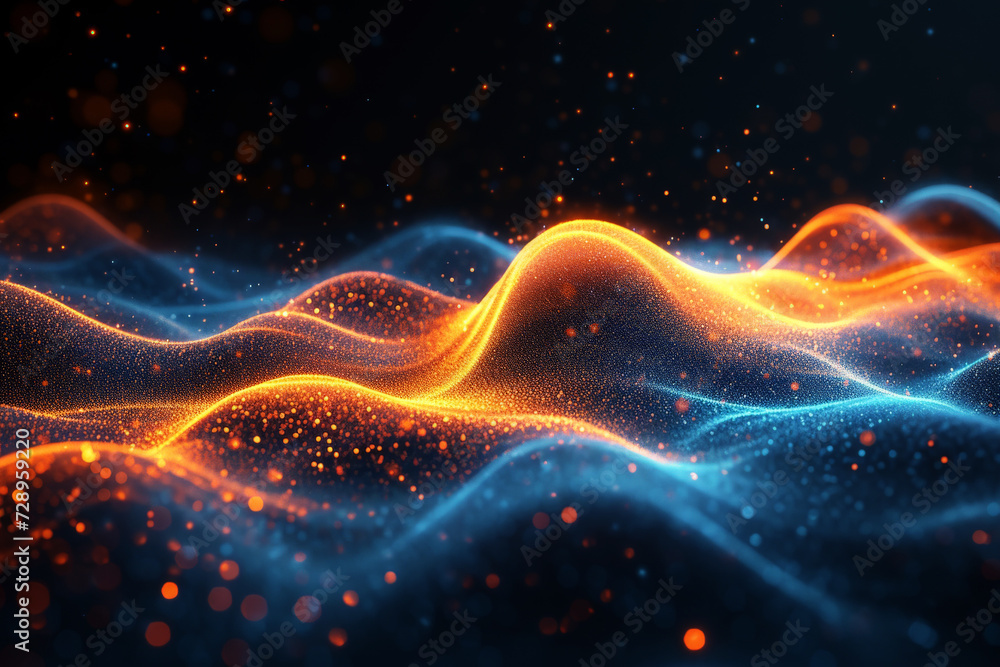 Poster abstract futuristic background with yellow blue glowing neon lines . data transfer concept..ai gener