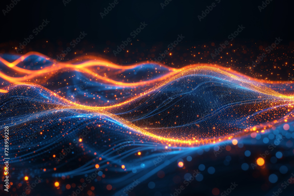 Poster abstract futuristic background with yellow blue glowing neon lines . data transfer concept..ai gener