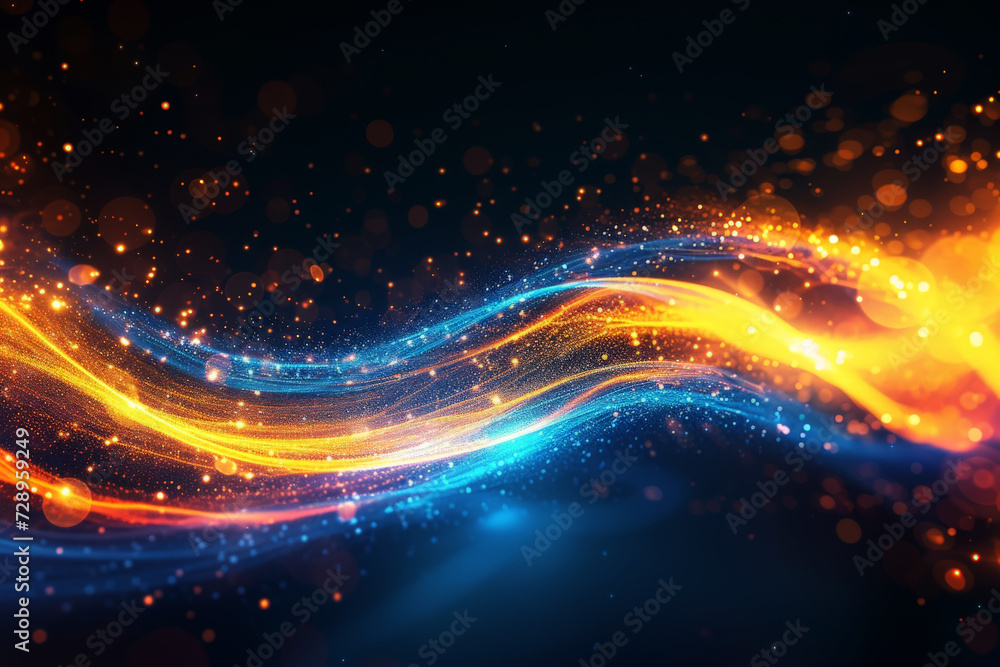 Poster abstract futuristic background with yellow blue glowing neon lines . data transfer concept..ai gener