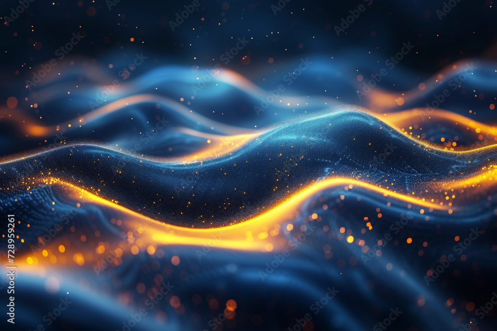 Poster abstract futuristic background with yellow blue glowing neon lines . data transfer concept..ai gener