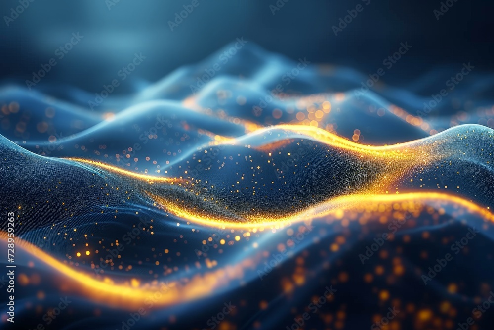 Poster abstract futuristic background with yellow blue glowing neon lines . data transfer concept..ai gener