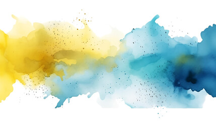 terweaving abstract blocks in hues of blue and yellow created with watercolors. splatter and spray. isolated on transparent background. for poster, wall art, banner, card,  book cover or packaging. - obrazy, fototapety, plakaty