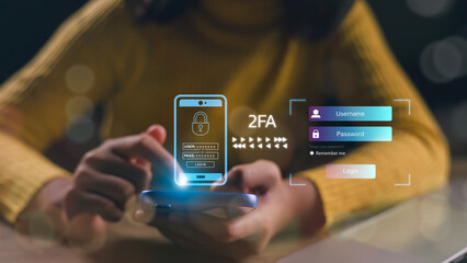 2FA increases the security of your account, a Two-Factor Authentication futuristic virtual...