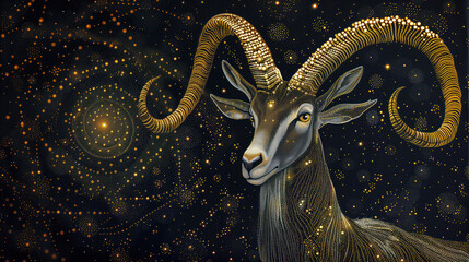 Zodiac Majesty: Aries against a cosmic background