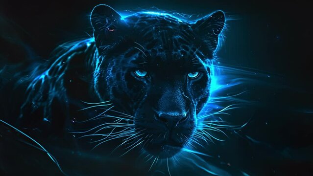 A sleek and stealthy black panther is immortalized in a holographic portrait capturing their sleek and mysterious essence.