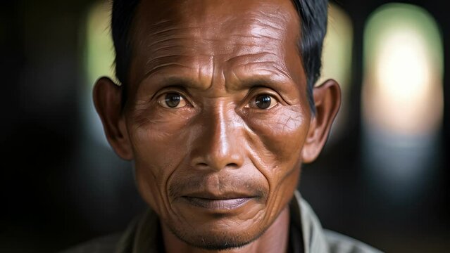 A Burmese man from the tribe, his pain visible in his intense gaze, commands the attention he needs in his fight against the deportation of refugees to unsafe home countries.