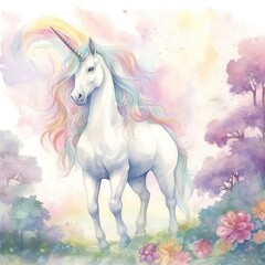 Obraz na płótnie Canvas Majestic White Unicorn on Lush Green Hillside