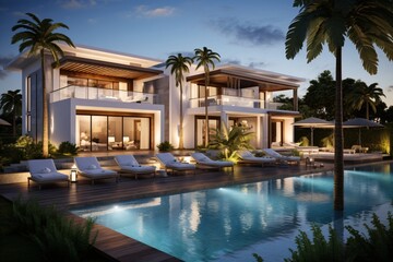 A big luxurious villa with a swimming pool - obrazy, fototapety, plakaty