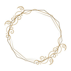 Vector round gold floral frame with ivy leaves decoration. Luxury wreath template for invitations and greeting cards.