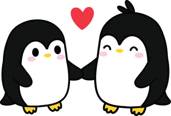 Penguin couple holding hands in love, Hand Drawn, and Cartoon  Illustration.
