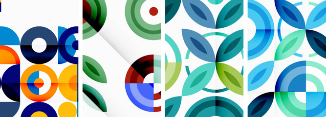 Fototapeta premium Circles and rings geometric backgrounds. Posters for wallpaper, business card, cover, poster, banner, brochure, header, website
