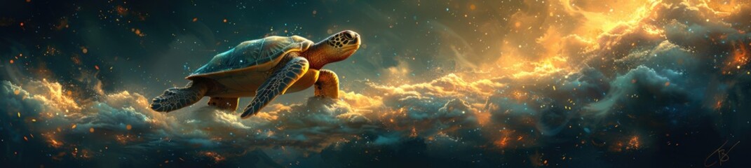 Curious Turtles Lounging on Whimsical Clouds