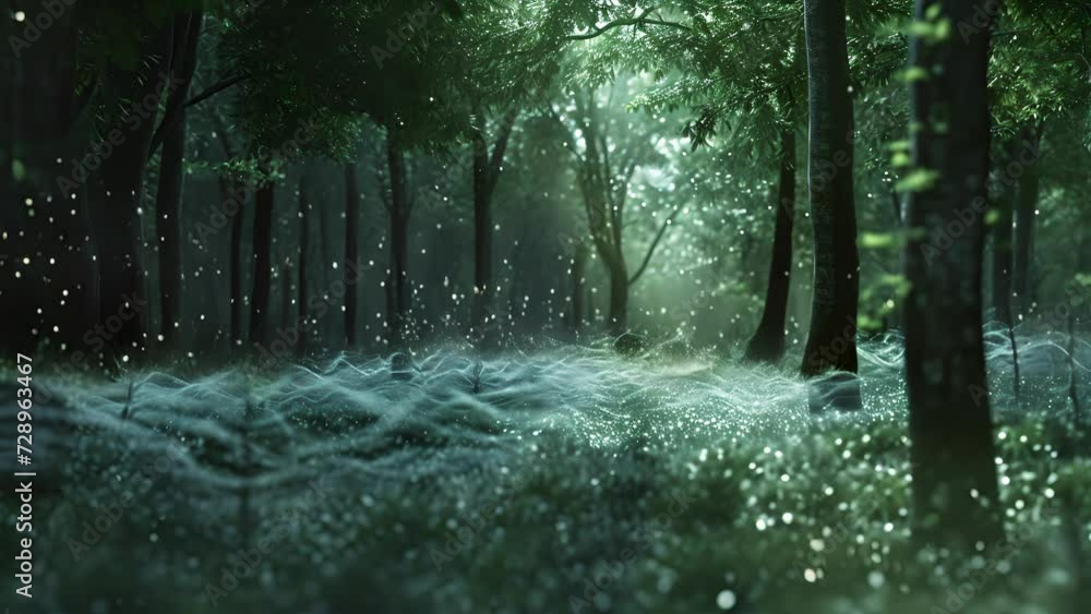 Poster a dreamlike forest of pulsating sound as trees sway and hum in perfect harmony creating a symphony o