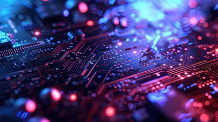 Fototapeta premium Technology-themed background with circuit board patterns and futuristic elements