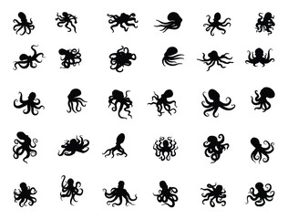 Octopus silhouette vector art white background