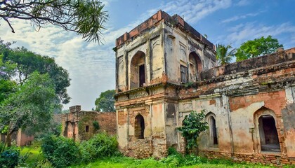 Obraz premium Old buildings,Dilapidated buildings tell stories of the past, reflecting both the passage of time and neglect. They can evoke a sense of nostalgia or serve as a reminder of the need for preservation 