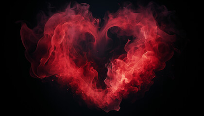 Red smoke and fire on heart shape