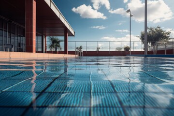 Closeup of a swimming pool with clean blue water