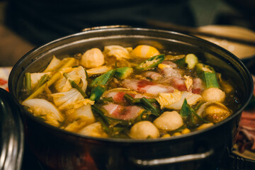 meat, fishballs and vegetable hotpot