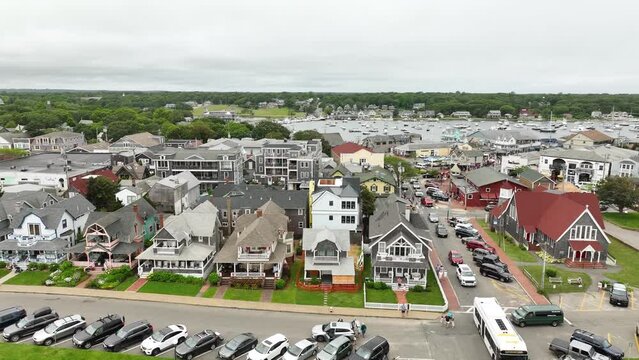 Drone shot of homes near Oak Bluffs' downtown area in Massachusetts.
