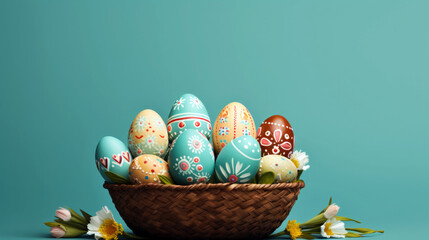 Joyful Easter Egg Basket Set on Gradient Background, Inviting for Holiday Projects