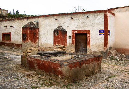 Abandoned ruins in an alley in the magical town of Armadillo de los Infante, Mexico.