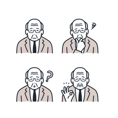 Fototapeta premium スーツを着たシニア男性の表情アイコンイラストセット素材