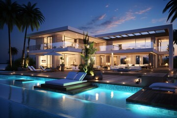 A luxury villa with a luxurious swimming pool