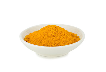 Turmeric powder in bowl isolated on white background