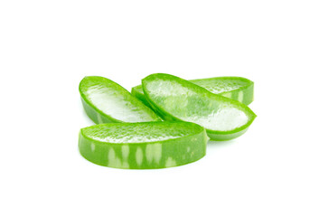 Fresh aloe vera sliced on white background
