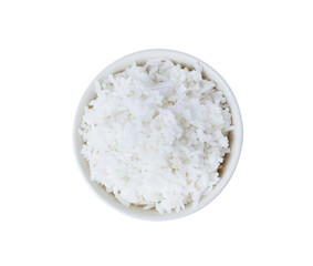 Steamed rice close up isolated on a white background,Top view