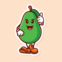vector cute cartoon character of avocado thumbs up isolated
