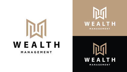Golden Initial Letter W M With Luxury Elegant Monogram Line Art Logo Design