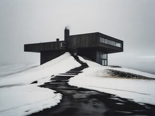 mesmerically moody dark and gloomy massively monolithic Scandinavian minimalism brutalist futuristic structure