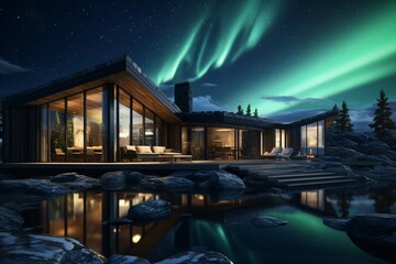 A premium and luxurious resort in the arctic with northern lights view