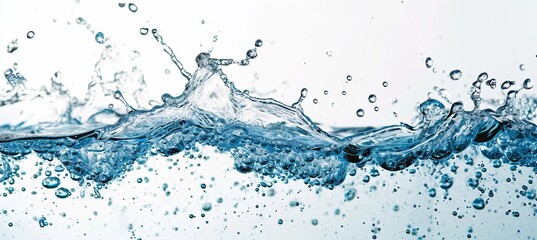 A splash of water with bubbles on a white background, negative space