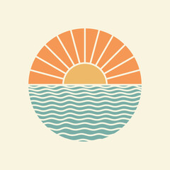 sea illustration waves graphic sunshine design tropical badge summer vintage logo