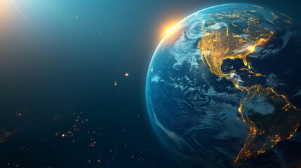 illustration of planet earth with golden flashes of light