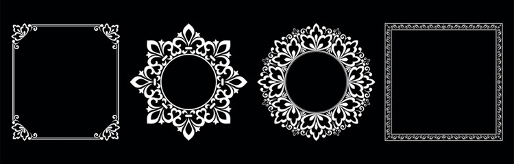 Set of decorative frames Elegant vector element for design in Eastern style, place for text. Floral black and white borders. Lace illustration for invitations and greeting cards.