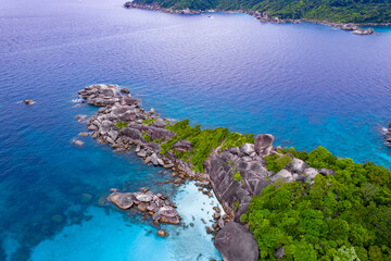 Aerial view of the Similan Islands, Andaman Sea, natural blue waters, tropical sea of Thailand. the...
