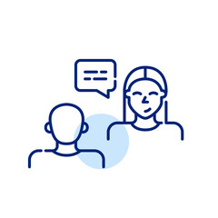 Job interview. Female candidate presenting her qualification to male human resources employee. Pixel perfect icon