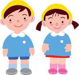 安全帽をかぶった園児
