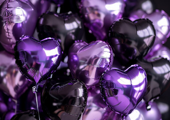 purple and black heart balloon background